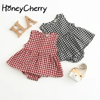 

Summer Baby Bodysuits Baby Girl Plaid Sleeveless Dress Pure Cotton Crawling Jacket Baby Boy Clothes Jumpsuit