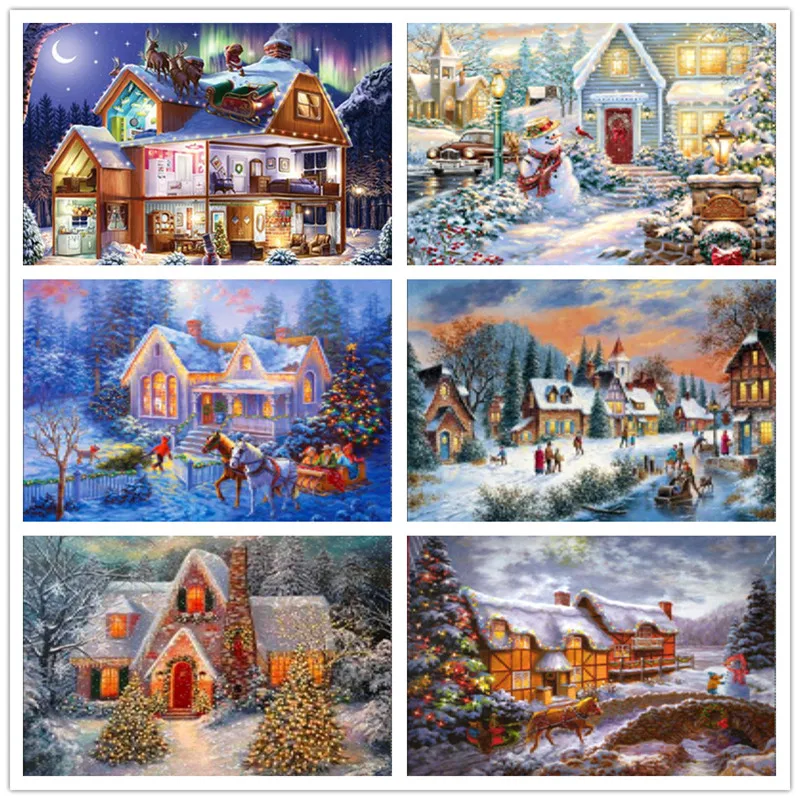 

5D DIY Diamond Painting Winter Cross Stitch Diamond Embroidery Snow Scenery Full Round Landscape Wall Decoration