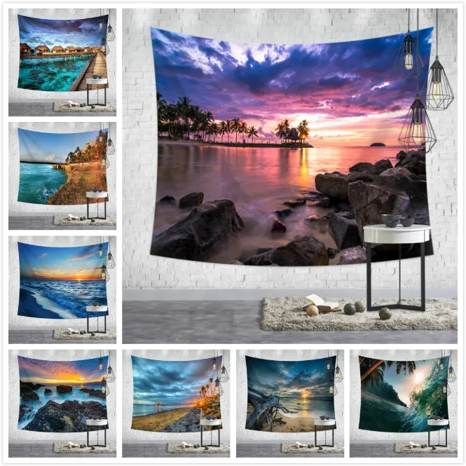 

Sea Printed Square Blanket Wall Hanging Decorations Furnishing Polyester Picnic Beach Camping Yoga Shawl Mat 200x150cm Tapestry