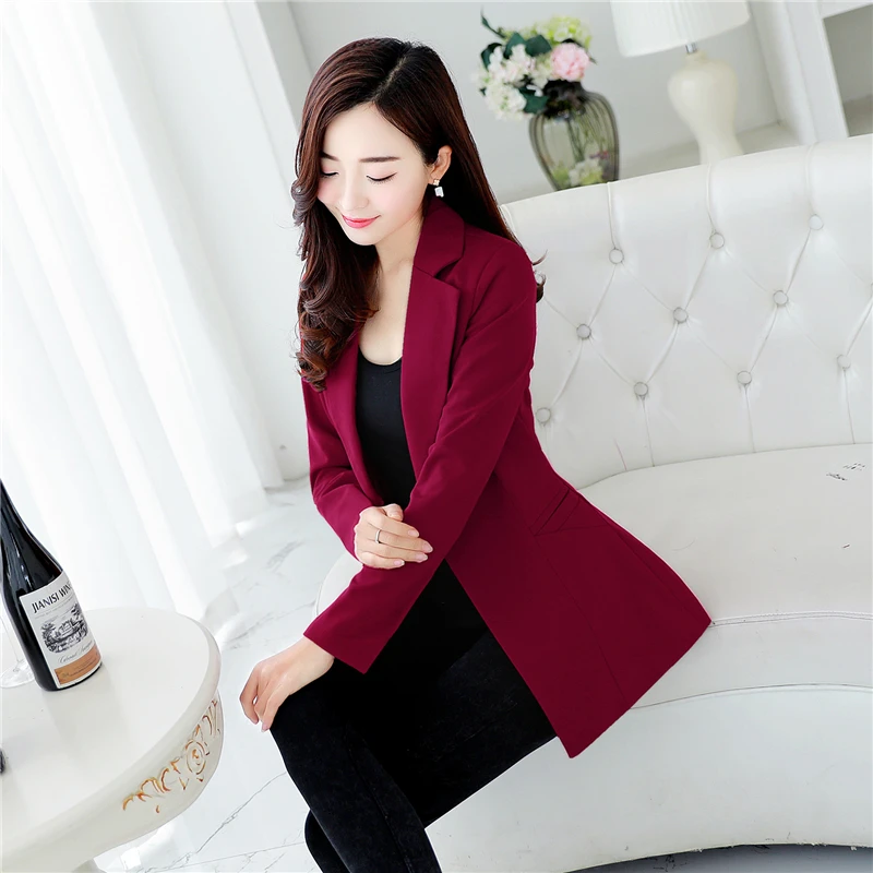 

2018 spring and autumn new small suit jacket long sleeves in the long section Slim wild large size ladies small suit tide