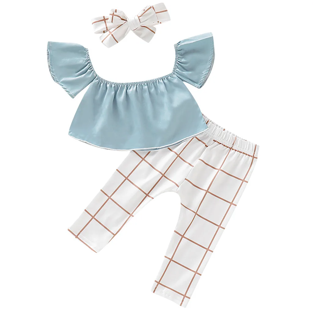 

SAGACE Children's Sets kid clothes swimsuit kids Children's Clothing summer sets girls Off Shoulder Floral Plaid Outfits May29