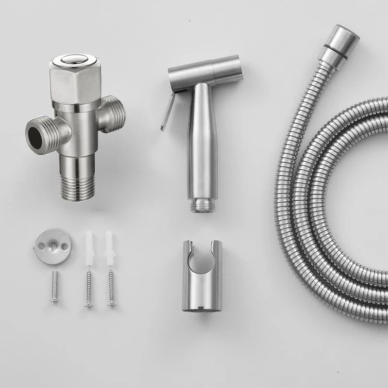 

1 Set Wall Mounted Toilet Bidet Faucet Stainless Steel Brushed Hand Bidet Sprayer hHand Shower Head Accessories Complete