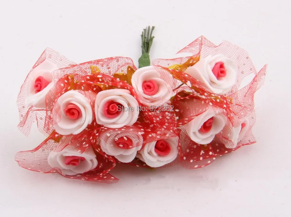 2CM artificial floral foam eva mini bicolor roses with silk,diy craft