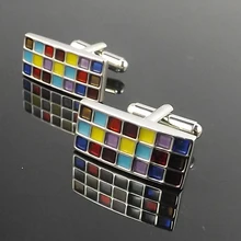 Colorful Enamel Tartan plaid squares Cufflinks Top Quality Copper Cuff Links For Men Biirthday Gift 10