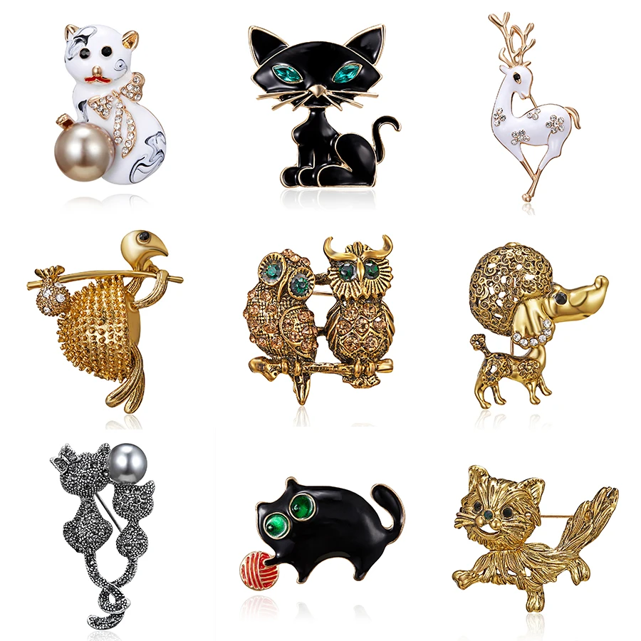 

Women's Brooch Animal Cat Deer Dog Turtle Enamel Pins Brooches Rhinestone Badges Collar Dresses Frog Brooch Jewelry