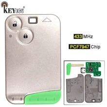KEYECU 1x/2×433 mhz Chip de PCF7947 2 Botão Smart Card Cartão Chave Remoto Inteligente Fob Chave Do Carro para Renault Laguna Espace Vel-Satis