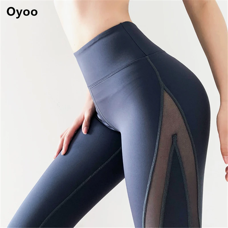 Oyoo, сетчатые штаны для йоги с высокой талией, черные спортивные леггинсы, сексуальные спортивные женские штаны для спортзала, женские эластичные тренировочные брюки