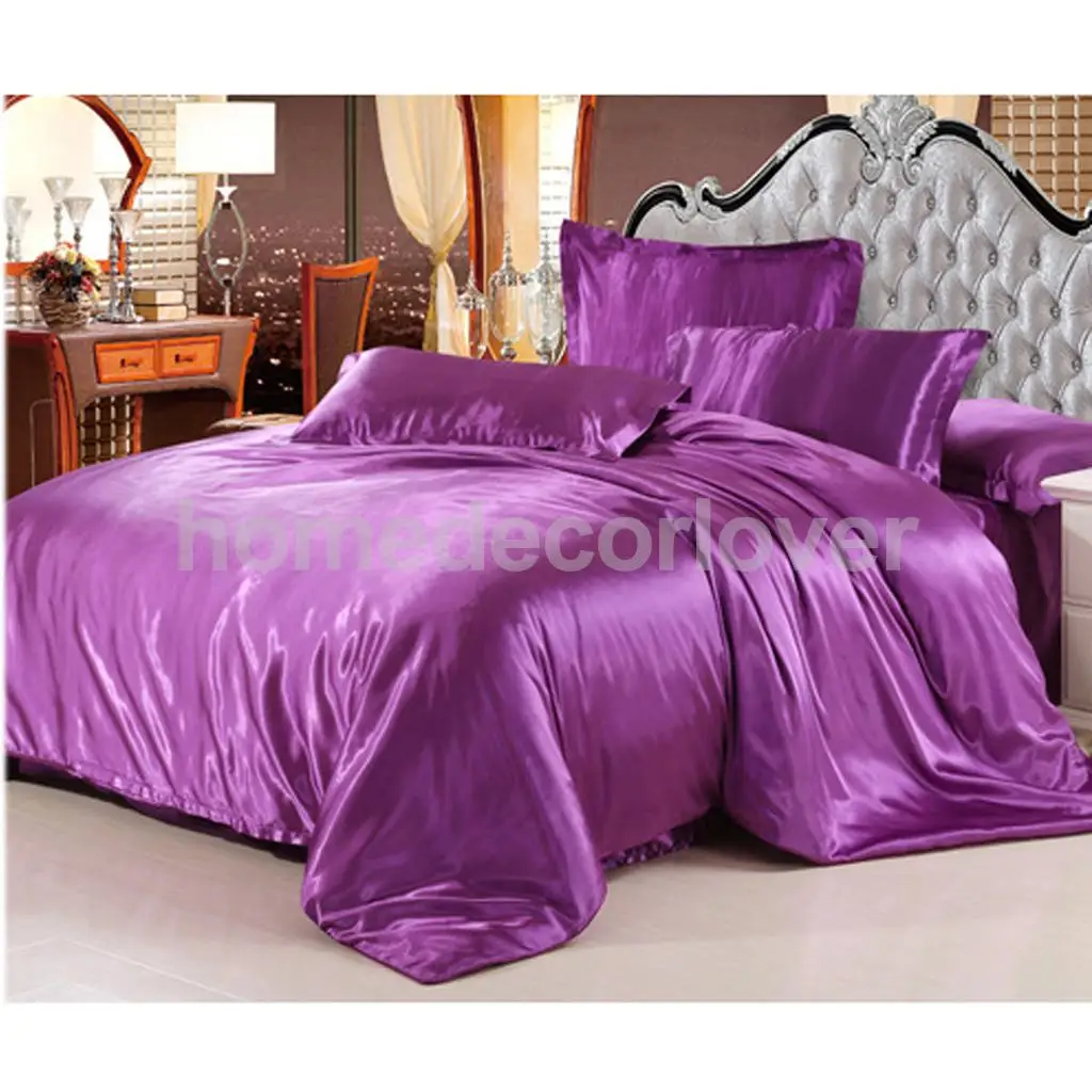 Smooth Satin Silky Bedding Duvet Cover Set-Pillowcase, Flat Sheet, Quilt Cover, California King Size, for 6 feet Bed 4 Piece/Set