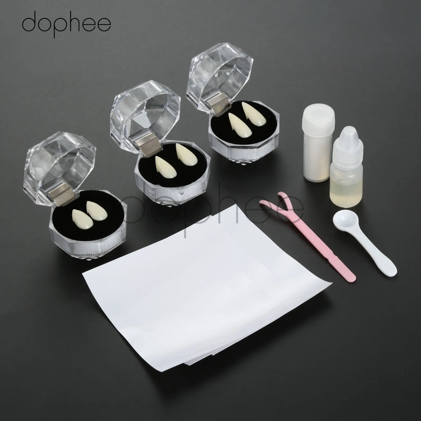

dophee 1pcs Vampire Fake Teeth Resin With Glue Masquerade Costume Halloween Party Cosplay Makeup Funny Dentures
