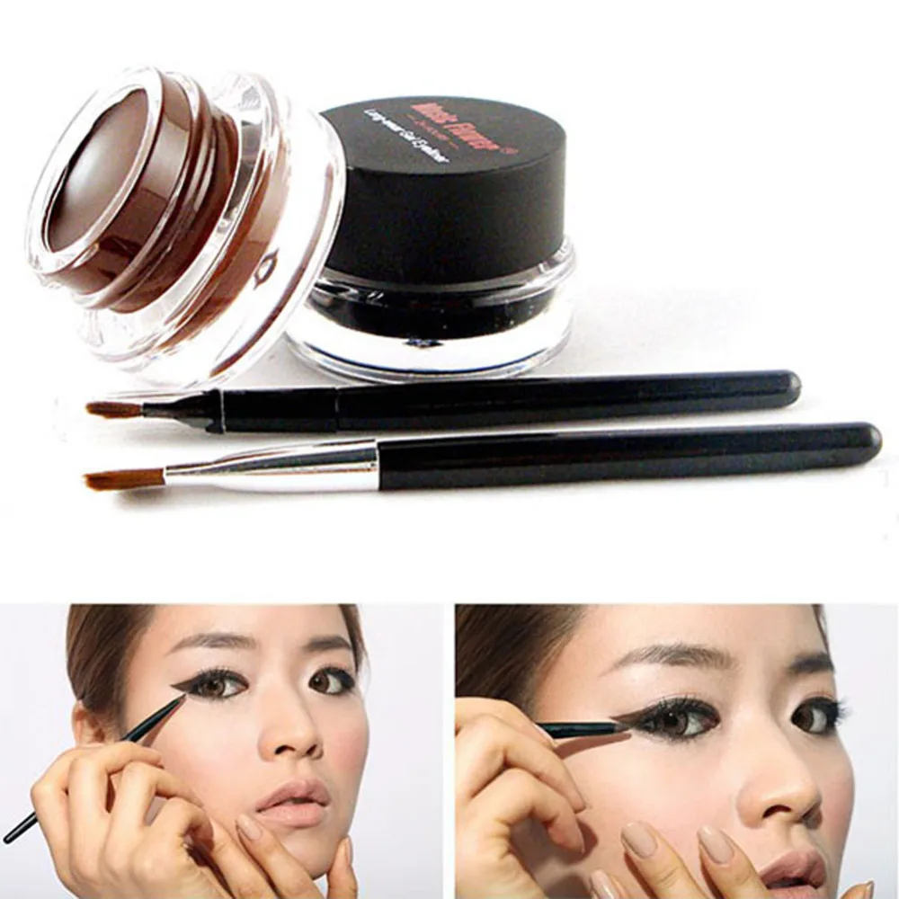 New Brown Black Colors Eyeliners Gel+2Pcs Brushes Brand Makeup