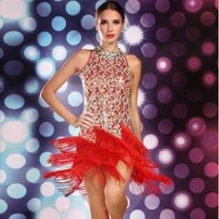 red and blue fringe dress