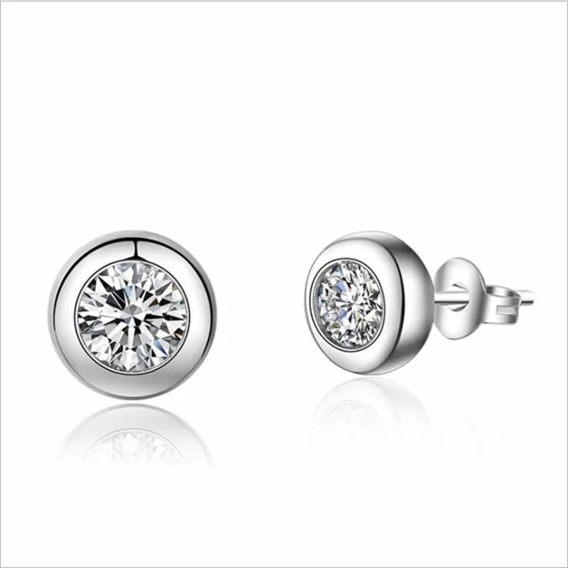 

TJP Trendy 925 Silver Earrings For Women Party Accessories Female Fashion Crystal Round Stud Earrings Jewelry Female Birthday