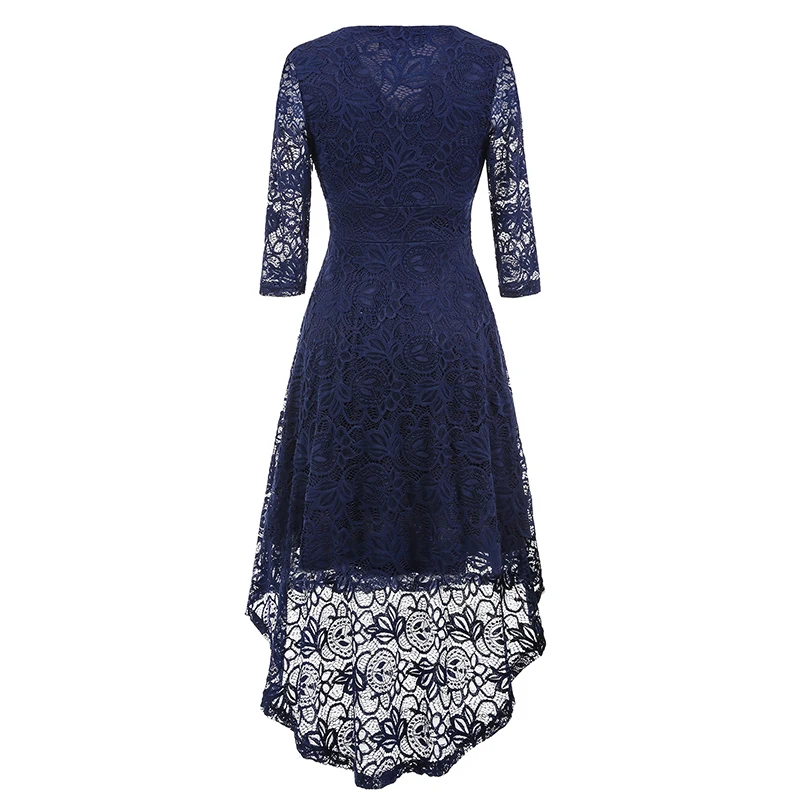 Kostlich 2017 Women Autumn Dress V-Neck 34 Sleeve Lace Hollow Sexy Evening Party Dresses Irregular Hepburn 1950s Vintage Dress (11)