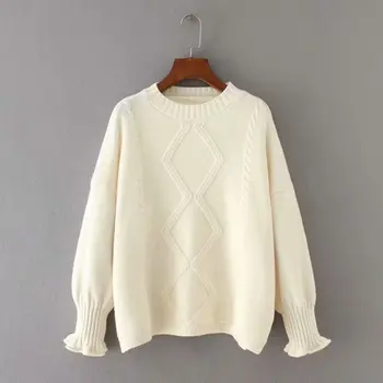 

Qooth Sweaters O-Neck Long Sleeve Autumn Winter Women Pullovers 2019 New Fashion Criss-Cross Ladies Grey Pull Femme QH1813