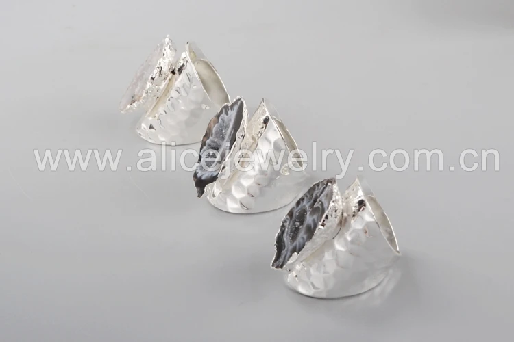BOROSA Druzy серебряный цвет свободной формы Друза природного камня Открытое кольцо кольца, модные натуральные драгоценные камни вечерние кольца для мужчин и женщин S1388