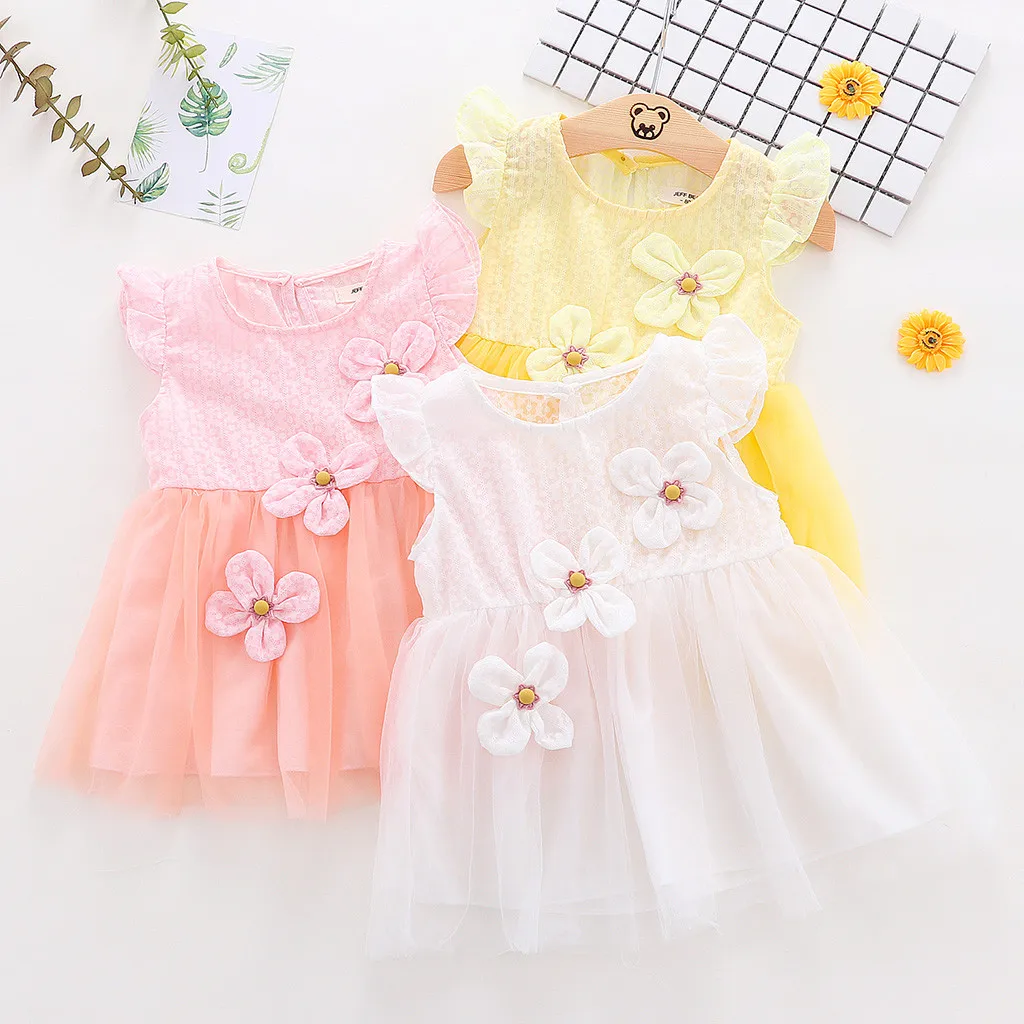Infant Baby Girls Sleeveless Big Flower Embroidery Tulle Dress Princess Dresses Cute Kids Party for girls | Детская одежда и обувь