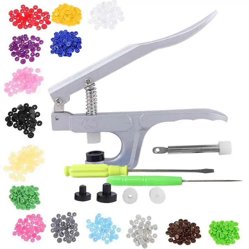 

1Pc Hand Press Plier+150 Pcs Multicolor Plastic Snap Fastener Buttons Installation Tool Kit 2017ing WWO66