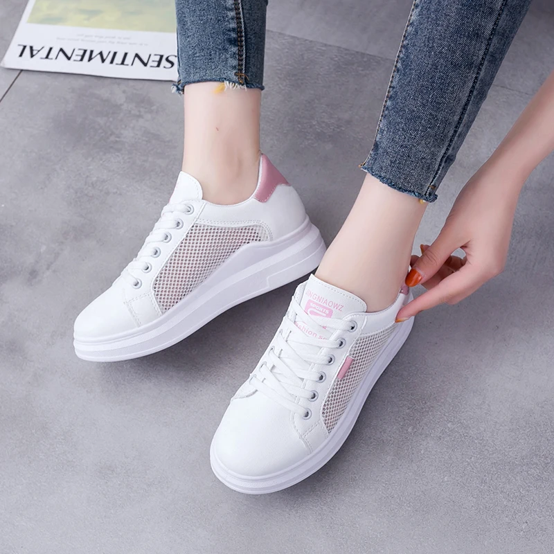 

Rommedal Summer clunky sneakers female PU leather hollow low-cut shoes solid flat height increase women vulcanize shoes factory