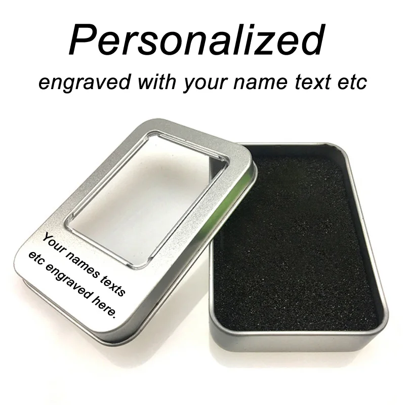 

Personalized Your Name Text Laser Engraved Silver Metal Gifts Tin Box Pendant Case For Ring Earring Necklace Keychain Watch