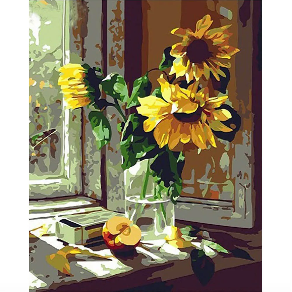 Подсолнух, сделай сам, краски по номерам, картины по номерам, картины по номерам, цветы, рамка, картина маслом - Цвет: Sunflower 2