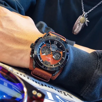 

NAVIFORCE Men's Black Sports Watches Fashion Business Men Leather Waterproof Clock Analog Quartz Wrist Watch Relogio Masculino
