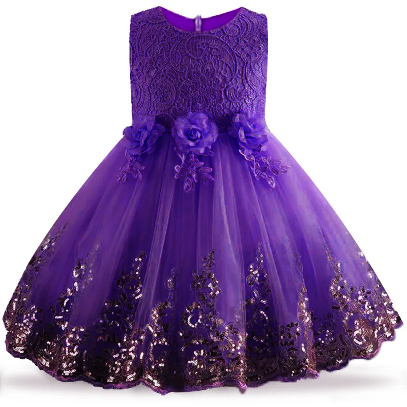 Платья для маленьких девочек с кружевом и блестками; длинное вечернее платье свадебное платье с юбкой-пачкой платье принцессы с цветочным узором детское вечернее платье, для детей для девочек, одежда для девочек - Цвет: Purple