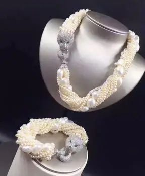 

gorgeous 10row 4-10mm white pearl necklace 18" &bracelet 8" set