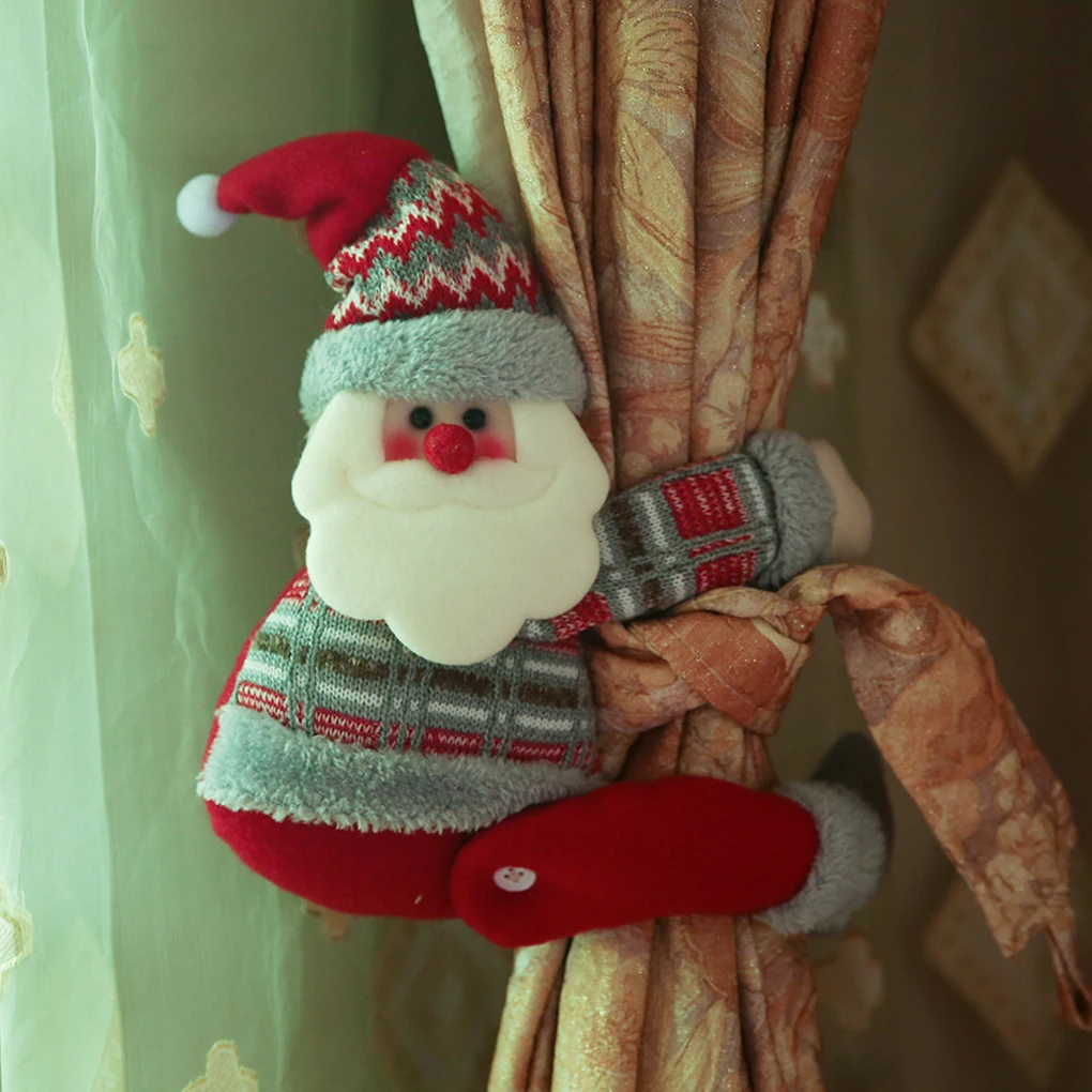 

Magic Tape Curtain Tieback Clip Window Drape Santa Snowman Reindeer Clothes Christmas Blinds Holdback Home Office Decoration