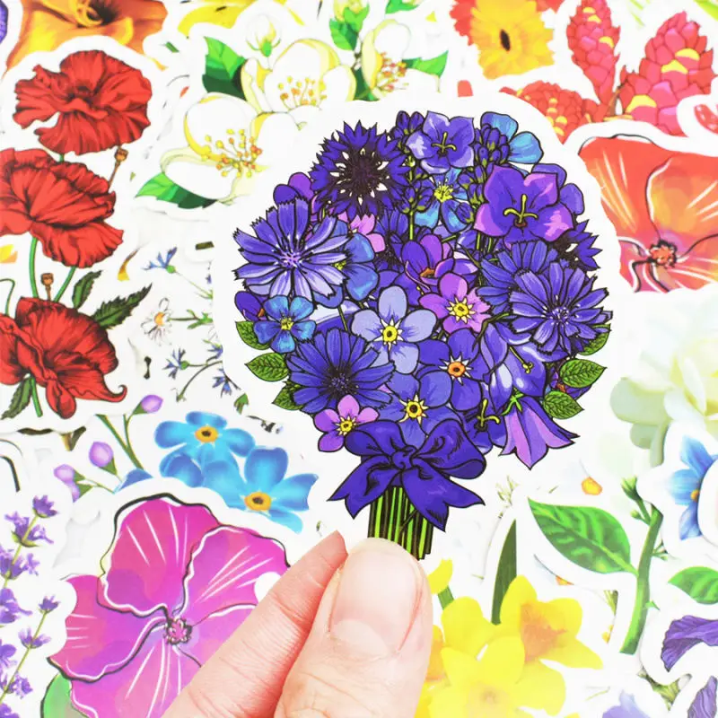 50pcs spring flower stickers vinyl laptop skin plant floral sticker refrigerator suitcase sticker for MacBook Air Pro Retina/HP