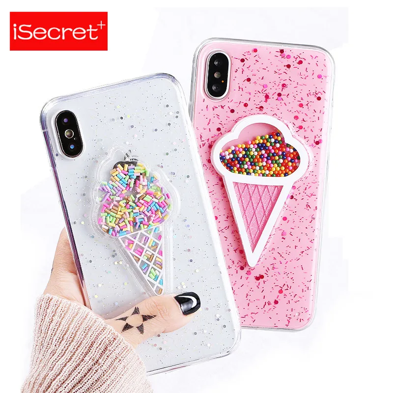 3D динамический чехол iSecret для телефона с мороженым iphone X Модный блестками задняя