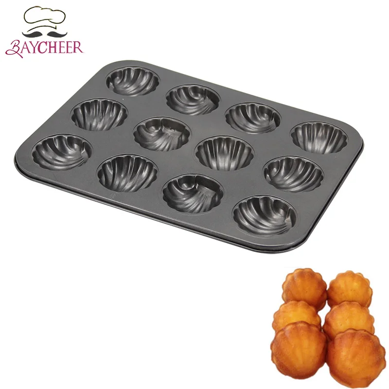 

Baycheer Carbon Steel 12 Holes Cake Moulds DIY Baking Pan Cakes Decorating Tools For Madeleines Dessert Pastry Molds