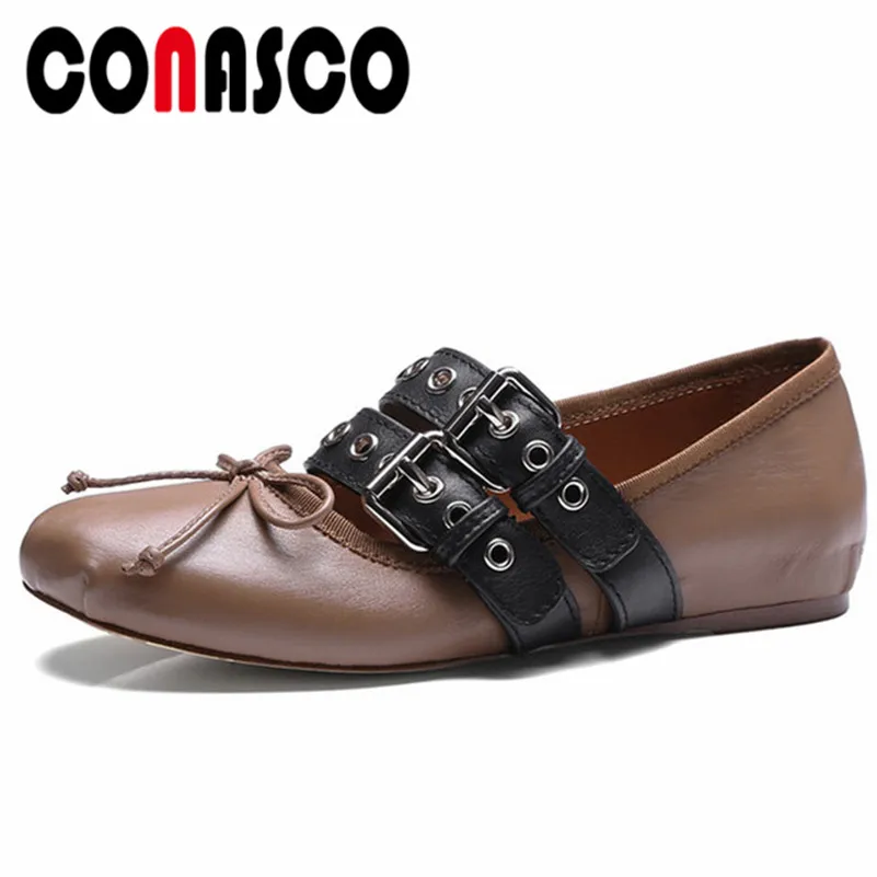

CONASCO Brand Women Increasing Heels Pumps Buckles Round Toe Fashion Wedding Party Genuine Leather Shoes Woman Wedges Pumps
