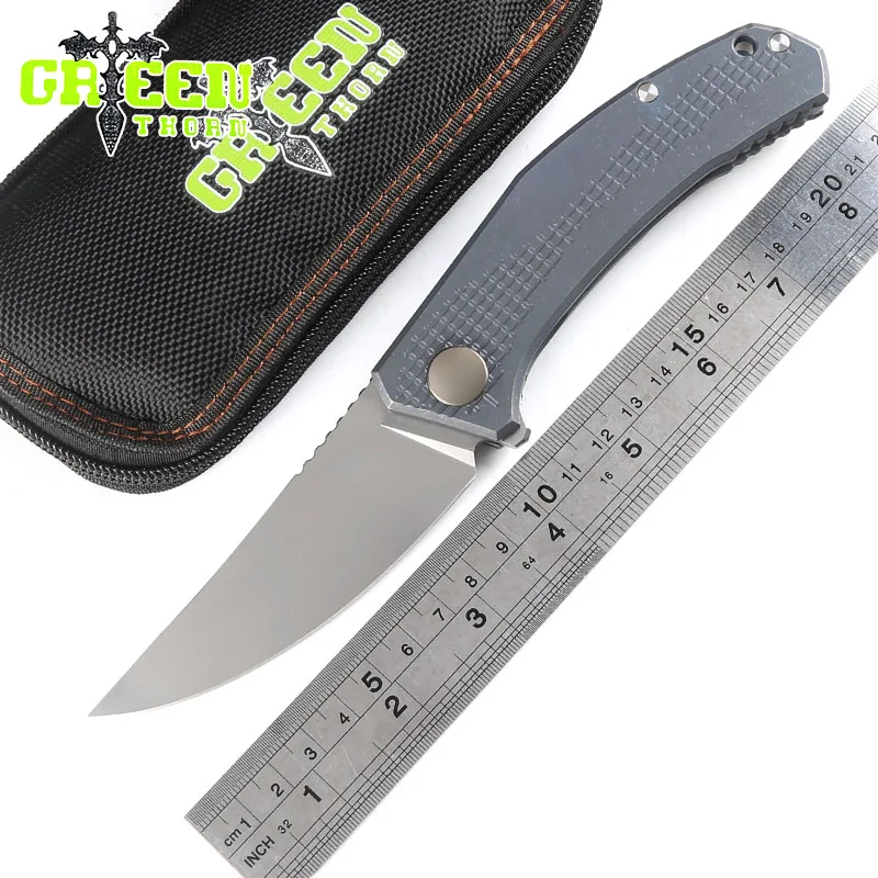 Green thorn Jeans Flipper folding knife M390 blade TC4 titanium handle