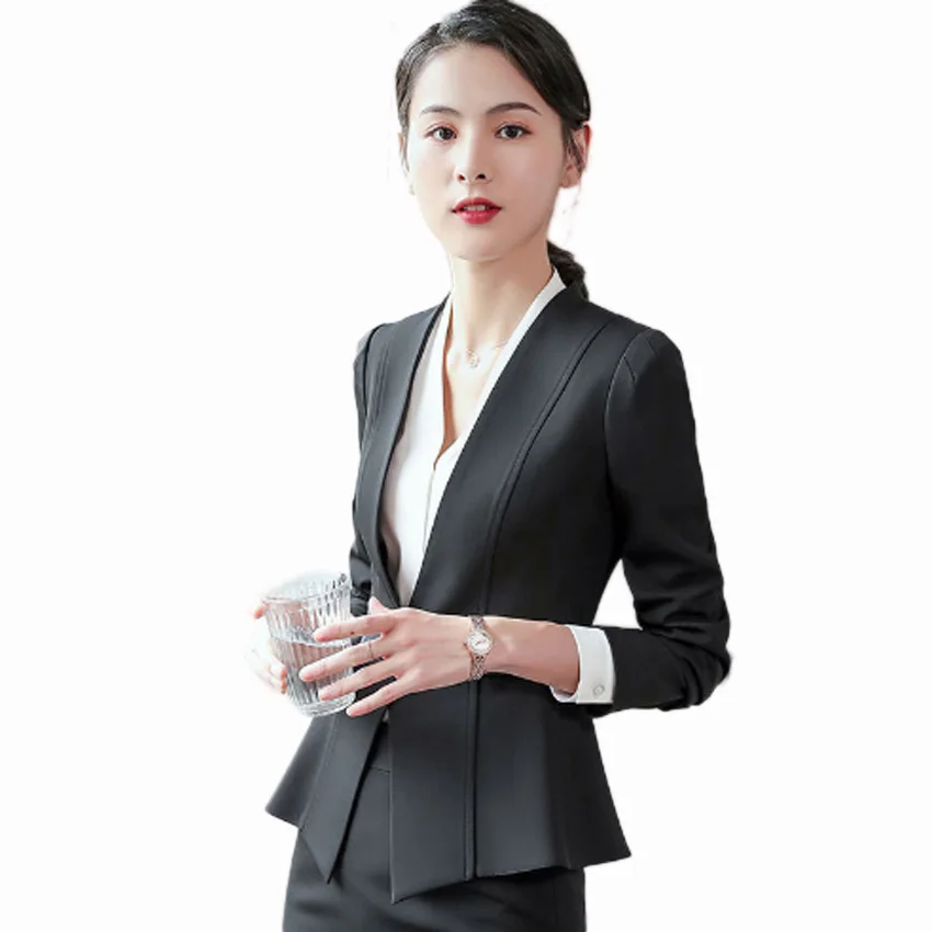 Flying Roc 2019 Autumn Elegant Blazer Flores Mujer Blazer Skirt Suit Office Lady Blazer Ropa De Oficina Full Sleeve Skirt Suits