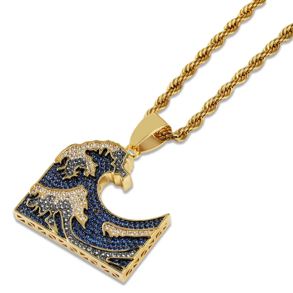 GUCY wavescusket ожерелье золотого цвета Iced Out микро Pave кубического циркония камни подвеска Хип-хоп& ожерелье s для мужчин и женщин
