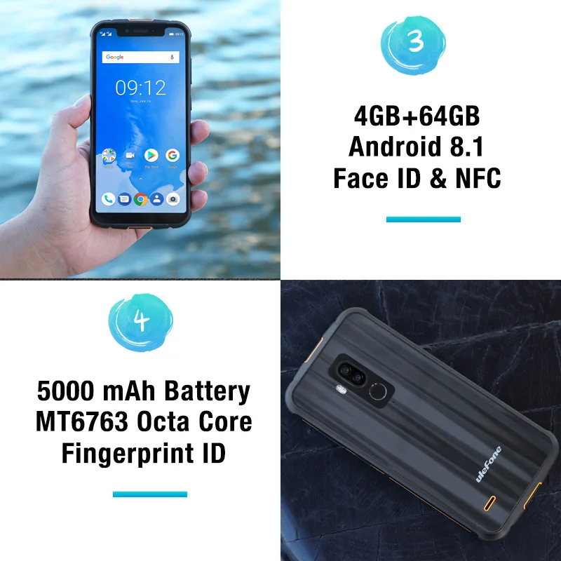 Ulefone Armor 5 телефон смартфон телефоны смартфоны водонепроницаемый IP68 NFC 5.8" HD мобильный телефон MT6763 Otca-core Android 8.1 4 ГБ+ 64 ГБ Беспроводная зарядка Face ID 5000 мАч