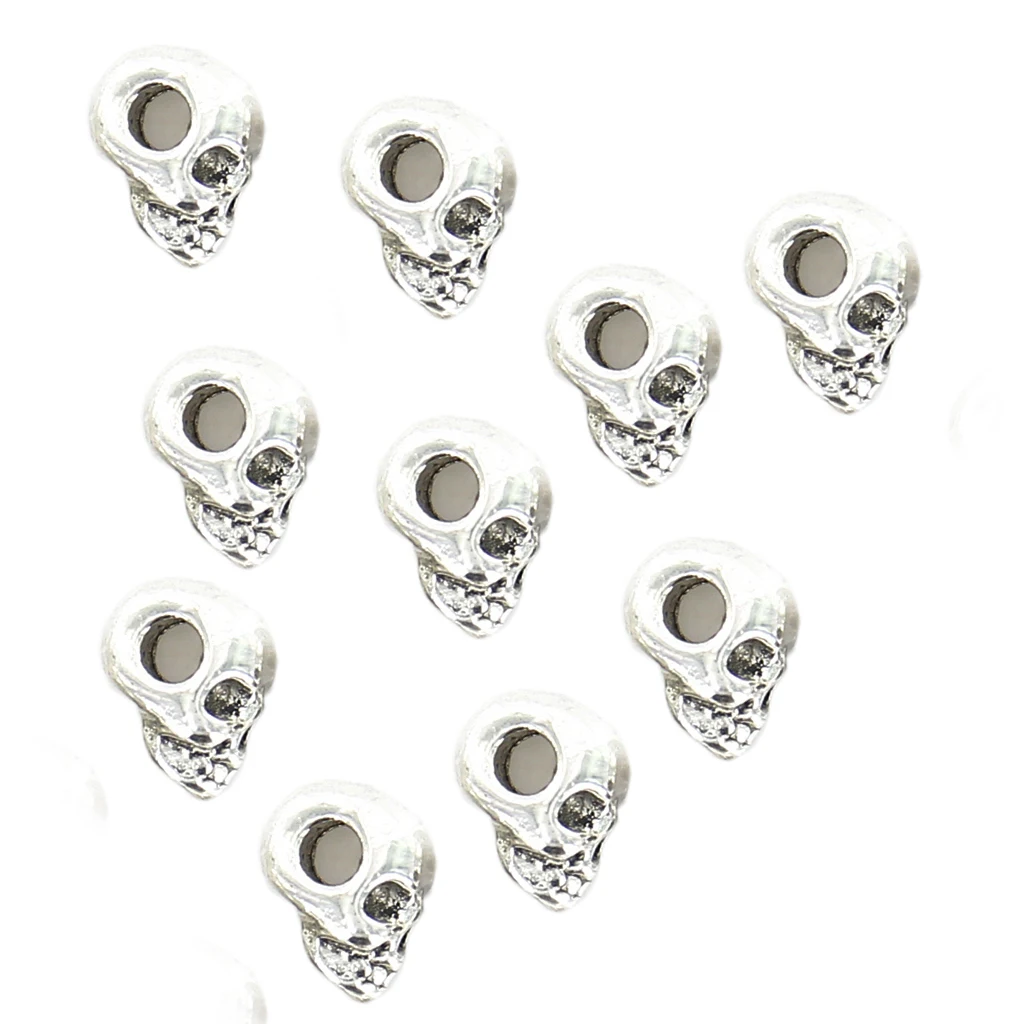 10pcs Fashion Retro Skull Spacer Beads for  Sewing Necklace Bracelets Making DIY Accessories Antique silver Color