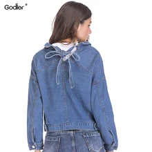Godier модные назад бинты галстук-бабочка джинсовая куртка и пальто Для женщин Повседневное свободные негабаритных Курточка бомбер chaqueta джинсы mujer Mc0015