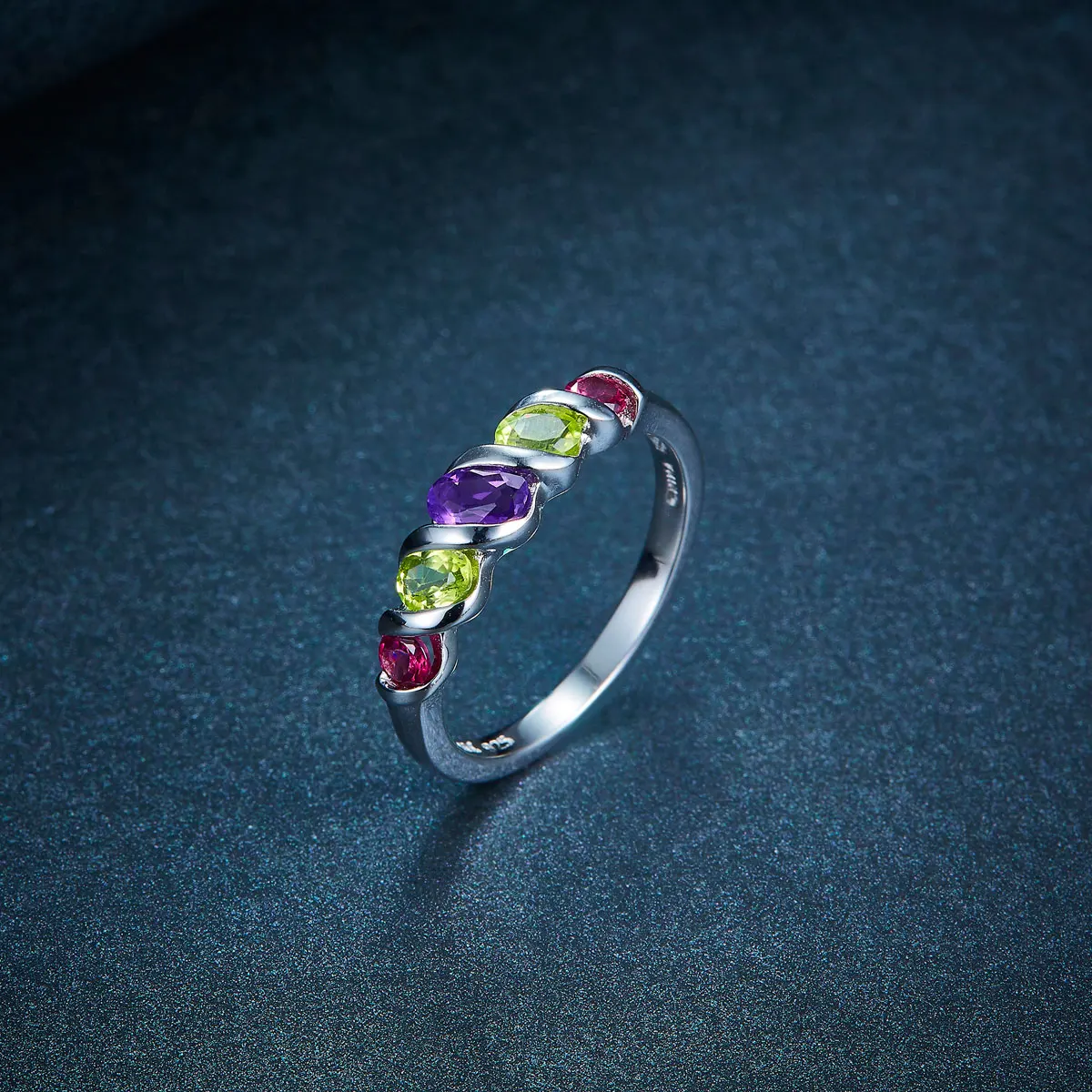 Hutang Natural Multi-color Gemstone Ring Solid 925 Sterling Silver Rings Amethyst Peridot Rhodolite Fine Jewelry For Women Gift