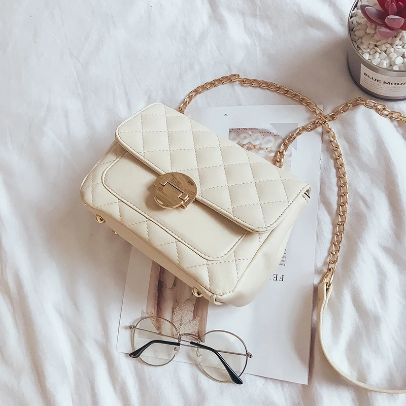 

KYYSLO Lock Small Fragrance Rhombic Chain Bag Fashion Korean Version Casual Large Capacity Wild Shoulder Messenger Bag