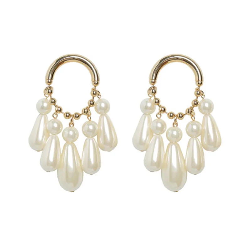 

2018 New Korea Vintage Geometric Simulated Pearl Long Drop Earrings For Women Fashion Jewelry Big Statement Pendientes