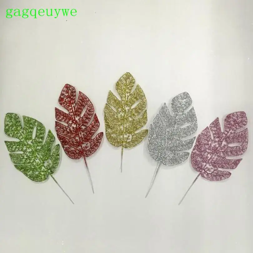 

30pcs Palm Leaves Monstera with Gold powder blade Christmas Artificial leaves Simulation leaves Christmas decorations 35x14cm