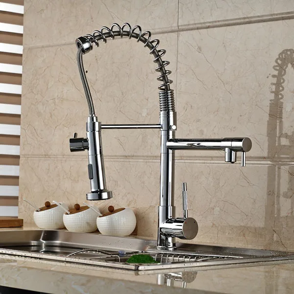 

NEW Wholesale And Retail Chrome Finished Pull Out Spring Kitchen Faucet Swivel Spout Vessel Sink Mixer Tap