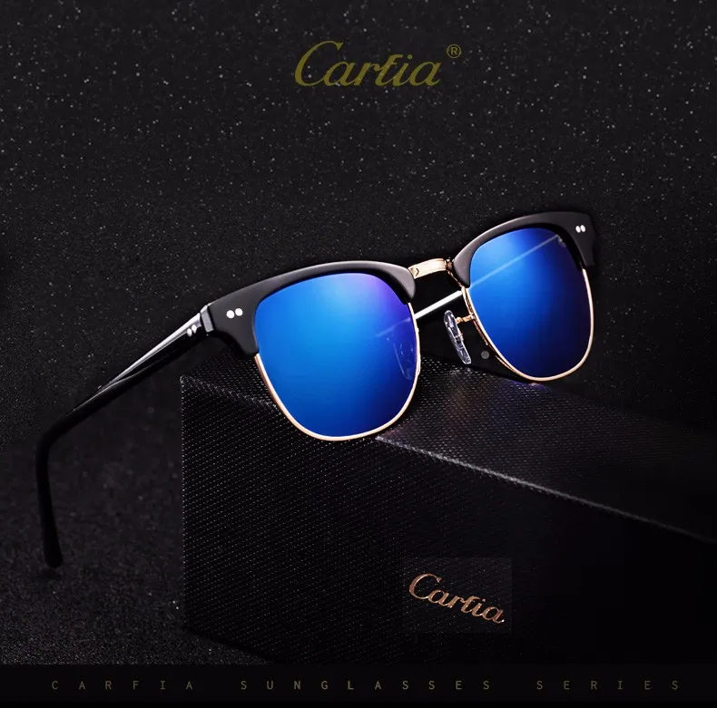 Carfia, женские и мужские винтажные солнцезащитные очки, классические ретро очки с заклепками, брендовые дизайнерские солнцезащитные очки без оправы, UV400