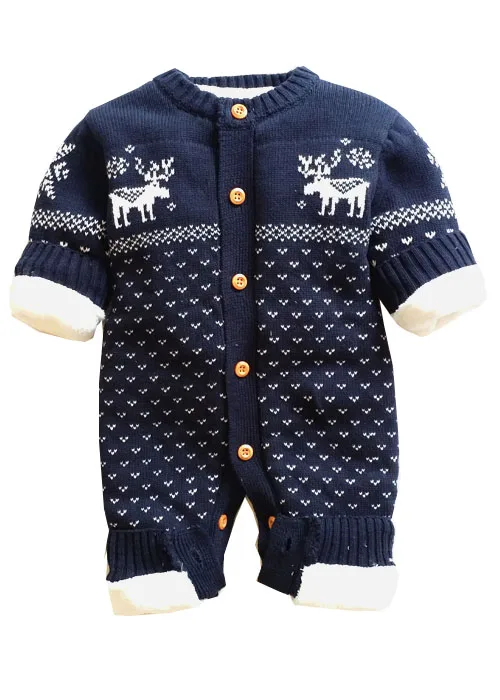Зимний комбинезон, детская одежда для новорожденных, зимний комбинезон, Рождественский подарок с оленем для ребенка, толстый флисовый свитер кораллового цвета