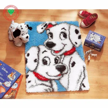 

Free Shipping Hook Rug Kit DIY Mat Needlework Kit Unfinished Crocheting Rug Yarn Cushion Embroidery Carpet Spotty Dog