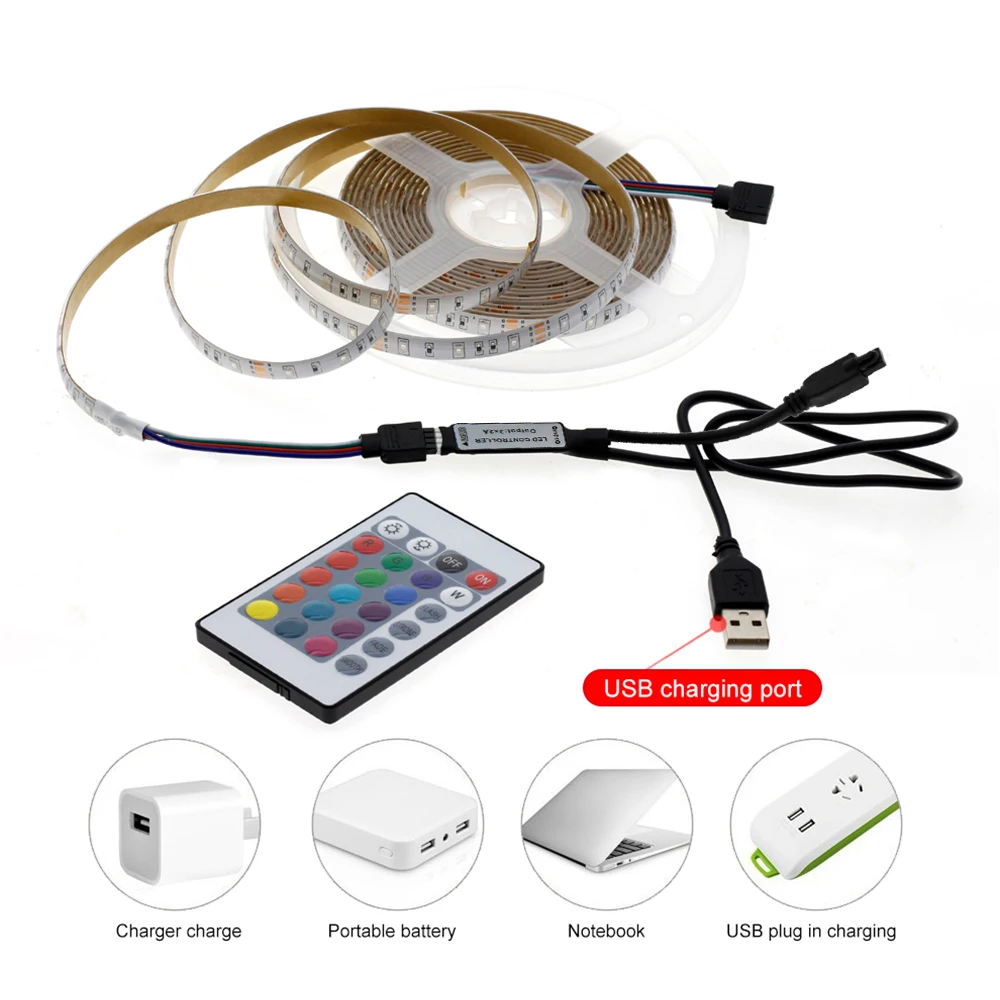 Holiday Lightin USB LED Strip Light 50CM 1M 2M 3M 4M 5M RGB White Warm White LED Strip Christmas Tree Decoracion Fairy Lights.