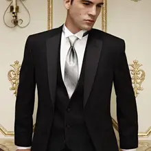 Мода стиль две кнопки Черный Жених Смокинги друзей жениха Мужские свадебные костюмы для выпускного вечера Жених(куртка+ брюки+ жилет) K: 1015