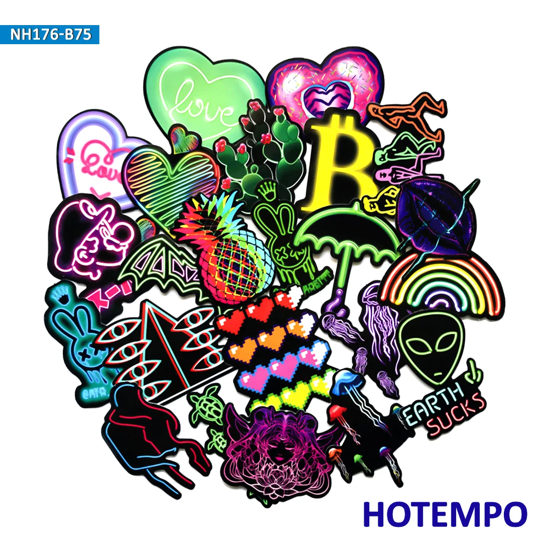 2019 الوافدين الجدد 75 قطعة اللون النيون ضوء بارد ملصقا المحمول للهاتف المحمول الأمتعة سكيت الدراجة حقيبة الجيتار ملصقات مصورة