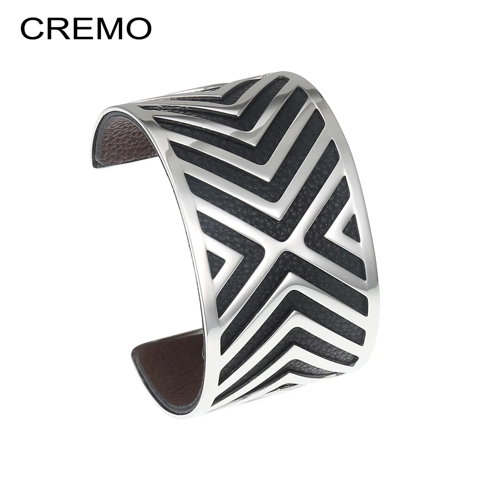 Cremo Conveyor Bangles For Women Stainless Steel Bracelet Argent Femme Manchette Bangle Interchangeable Bracelet Leather Jewelry